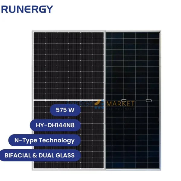 Panneau Solaire Runergy 575W Bifacial Dual Glass N-Type